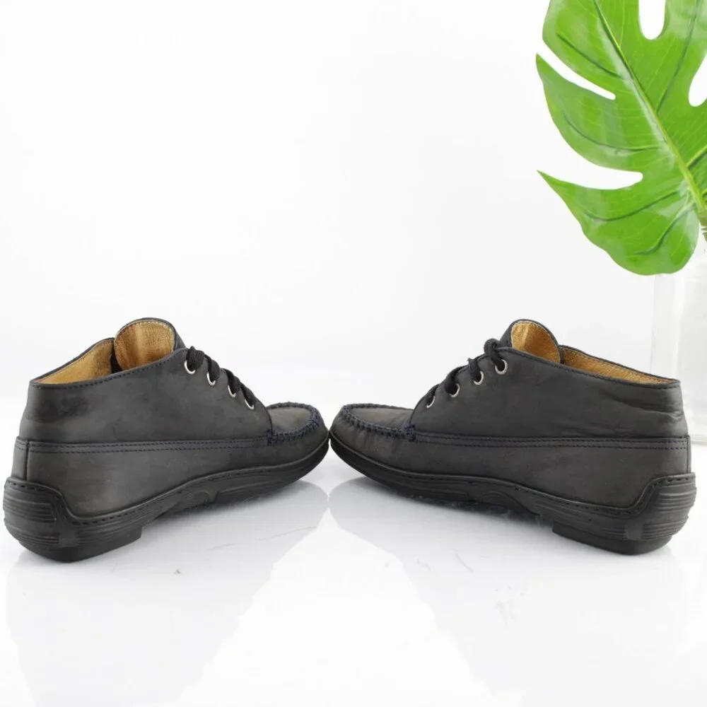 BiKey Womens Boot‎ Size 38 7 Black Leather Lace Up Moc Toe Casual Bootie Italy